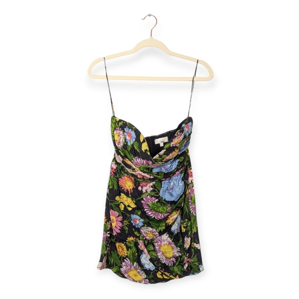 Ronny Kobo Margot Black Multicolor Floral Print Silk Blend Mini Dress Size M